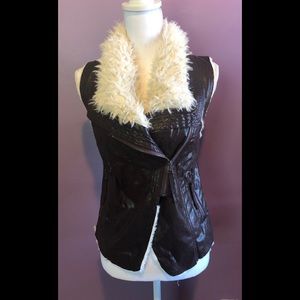 Dark Brown Zip Vest with Faux Fur lining sz. S